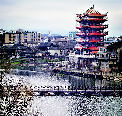 怀化市-靖州县城-渠阳镇-望江楼·渠江（龙凤岩·渠江浮桥）风景区